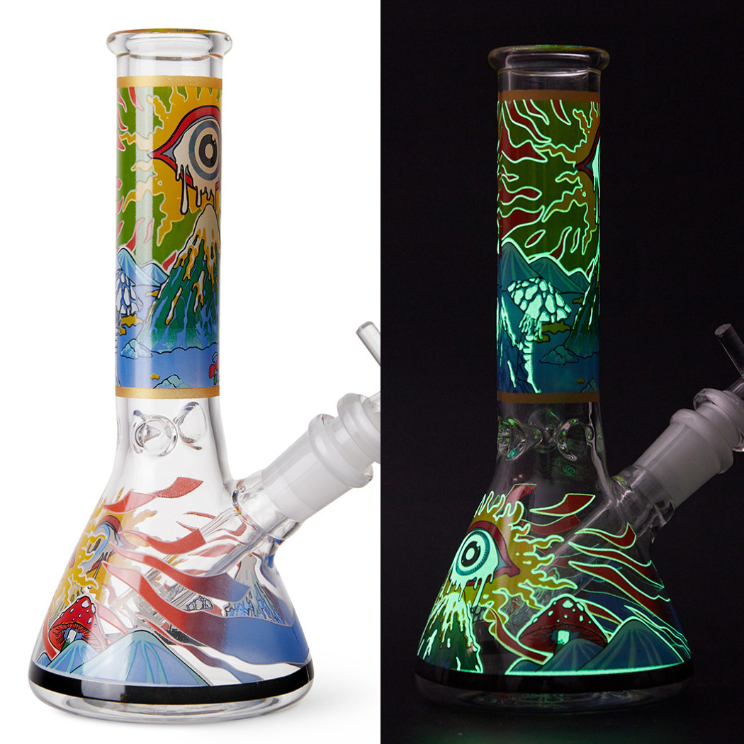 7.8″ Eyes Fluorescent Glass Bong Glass Water Pipe Smoking Tobacco Beaker 14MM