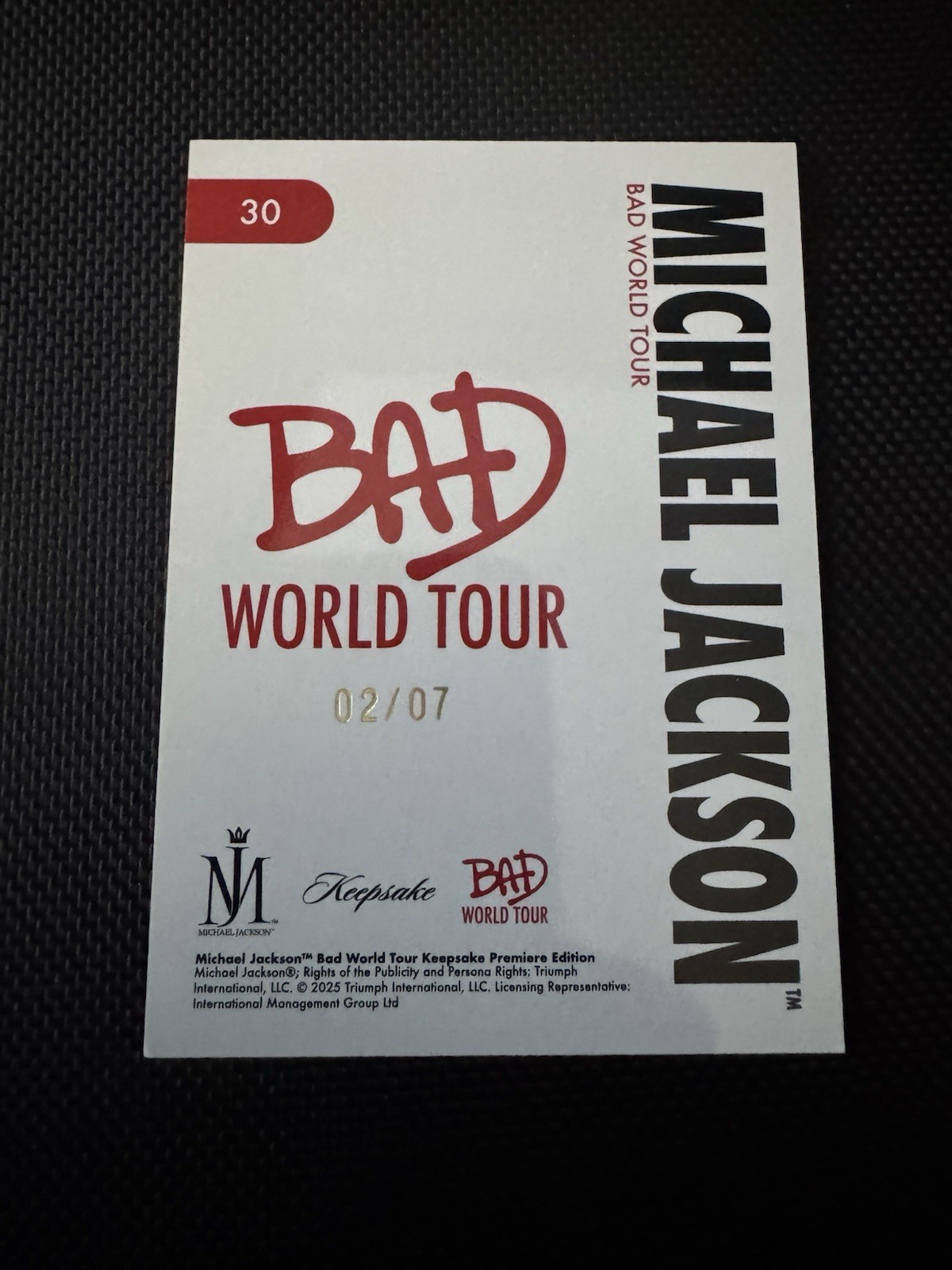 Michael Jackson Bad World Tour Keepsake Card 02/07!! Laser Signagraph