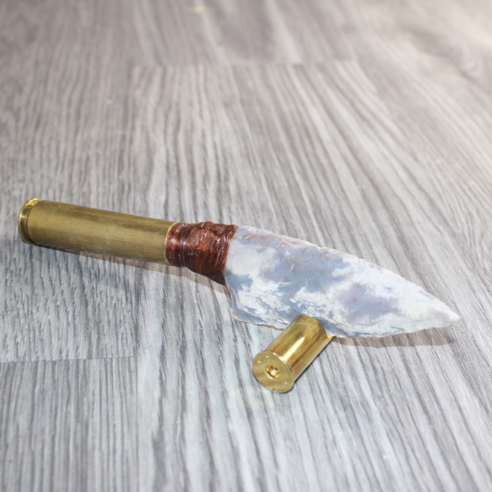 50 Cal Shell Casing Handle Stone Blade Ornamental Knife #23752 Mountain Man K
