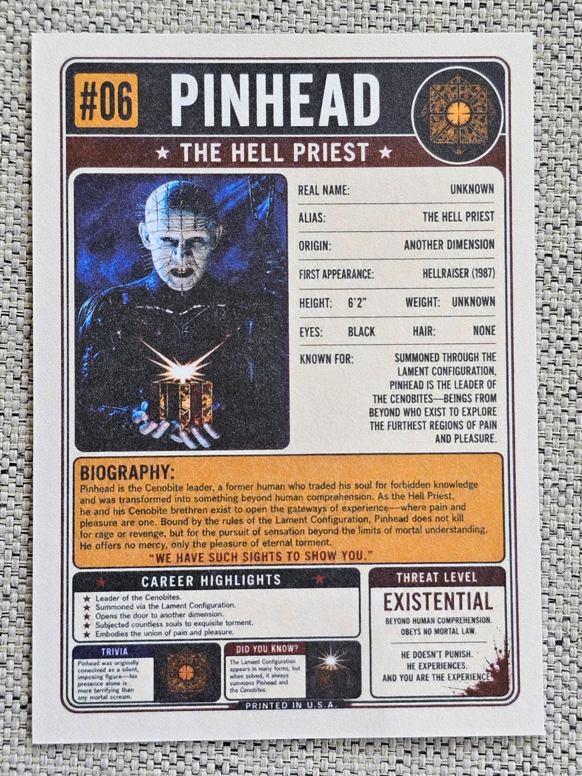 PINHEAD HELLRAISER CUSTOM ACEO FAN ART CULT HORROR MOVIE CHARACTER TRADING CARD