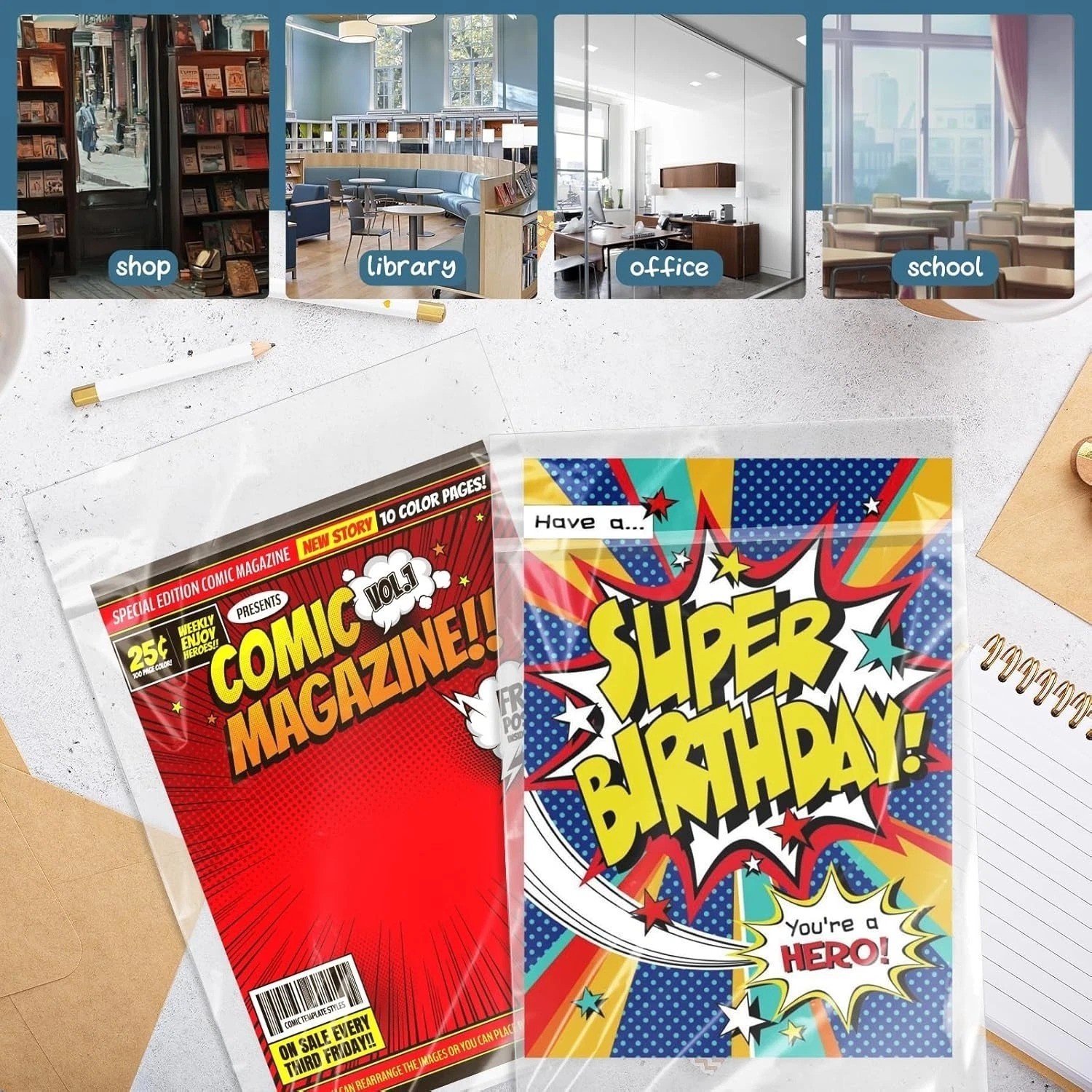 100 Pack Resealable Current Size Comic Book Bags , Plastic Comic Sleeves for CGC
