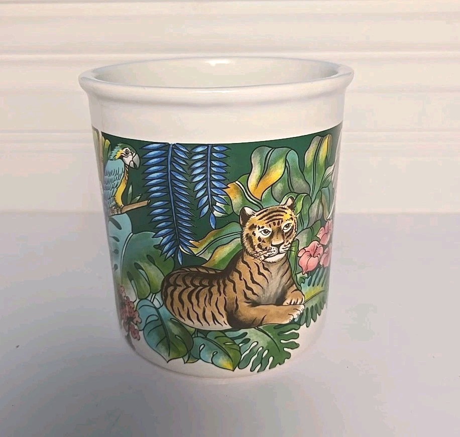 Vintage Acme International Kitchen Utensil Holder Tropical Birds Jungle Animals