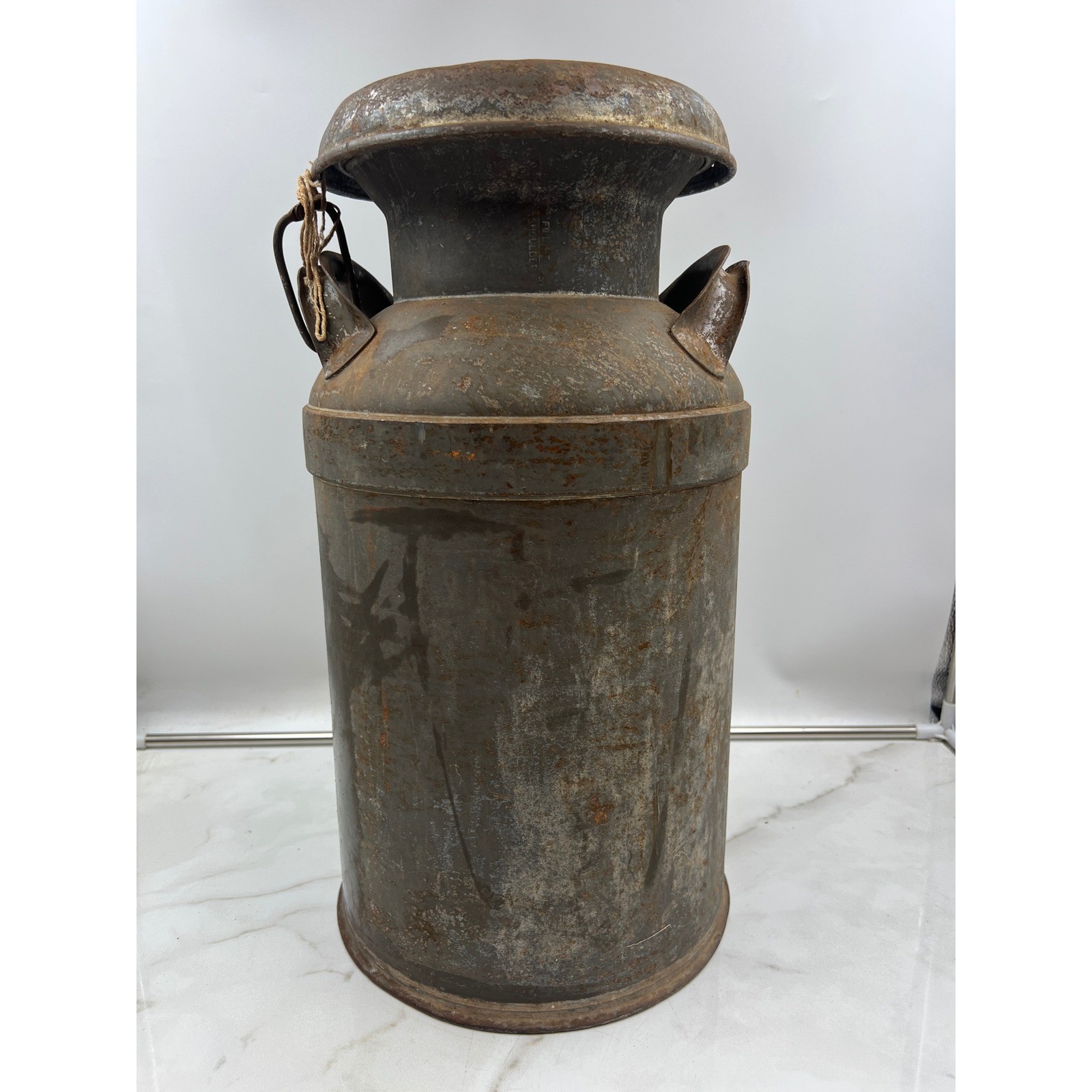 Antique Solar Metal Milk Can Vintage Farmhouse Dairy Jug with Lid Rustic Patina