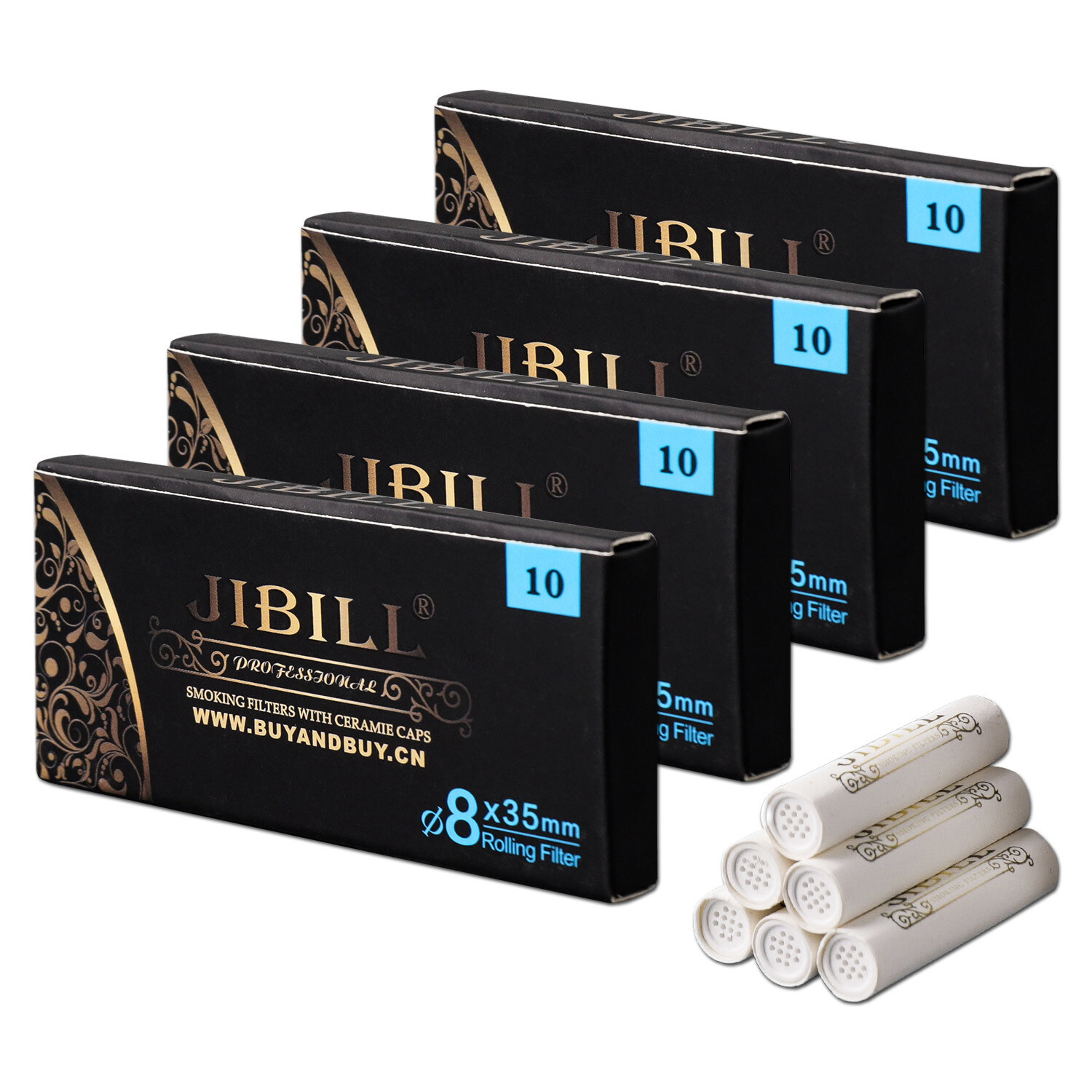 JIBILL 40pcs 8mm Activated Carbon Filters for Tobacco Smoking Pipe Ceramic Caps