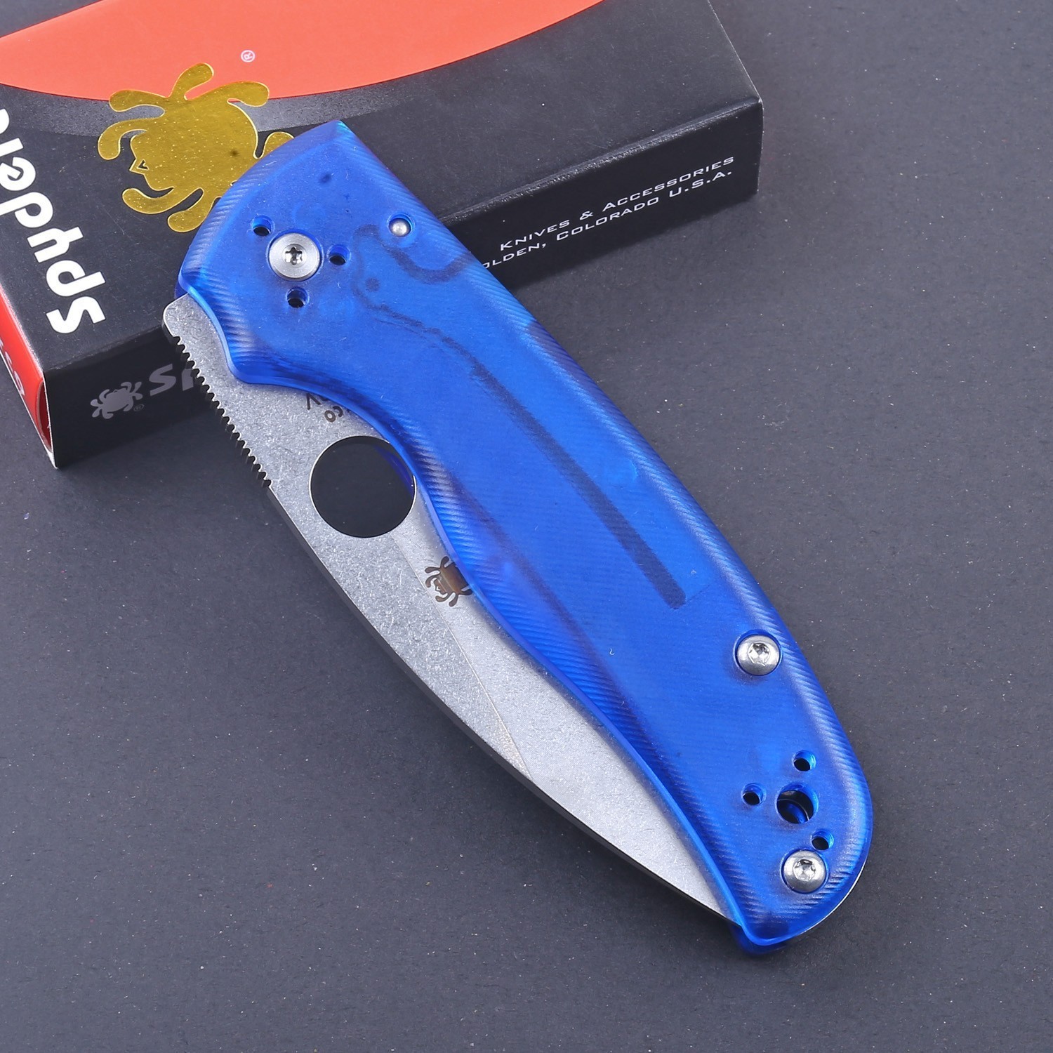 Custom Blue Transparent Handle Lock Back Shaman Tactical Pocket Knife Folding Us