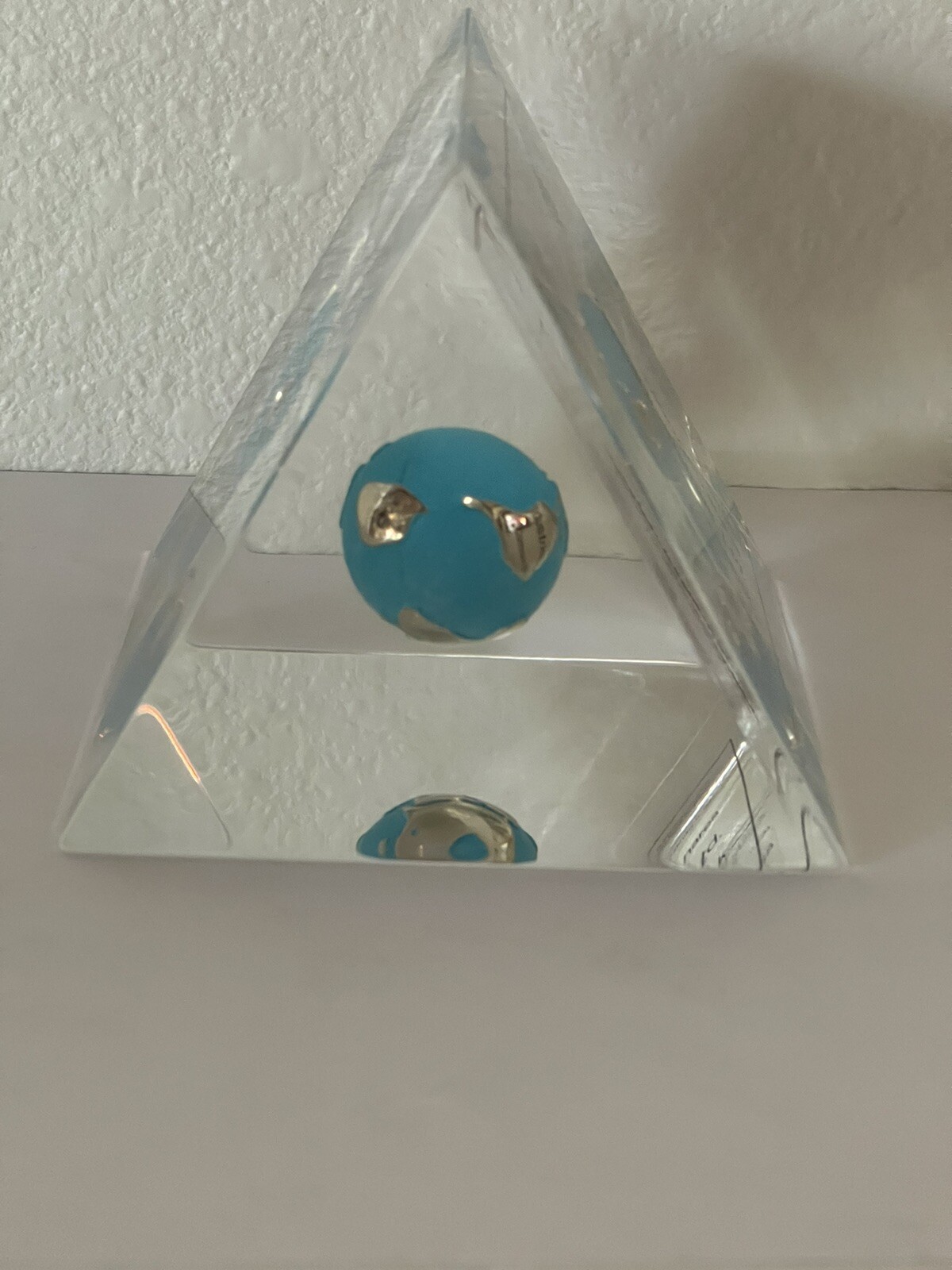 Acrylic Triangle Paperweight Floating Blue & Gold Globe Advertising