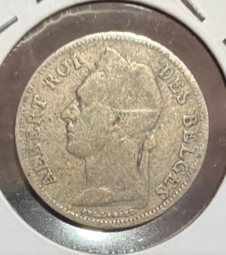 1925 Belgian Congo 50 Centimes Copper Nickel Coin-24MM-CONGO BELGE-KN#22