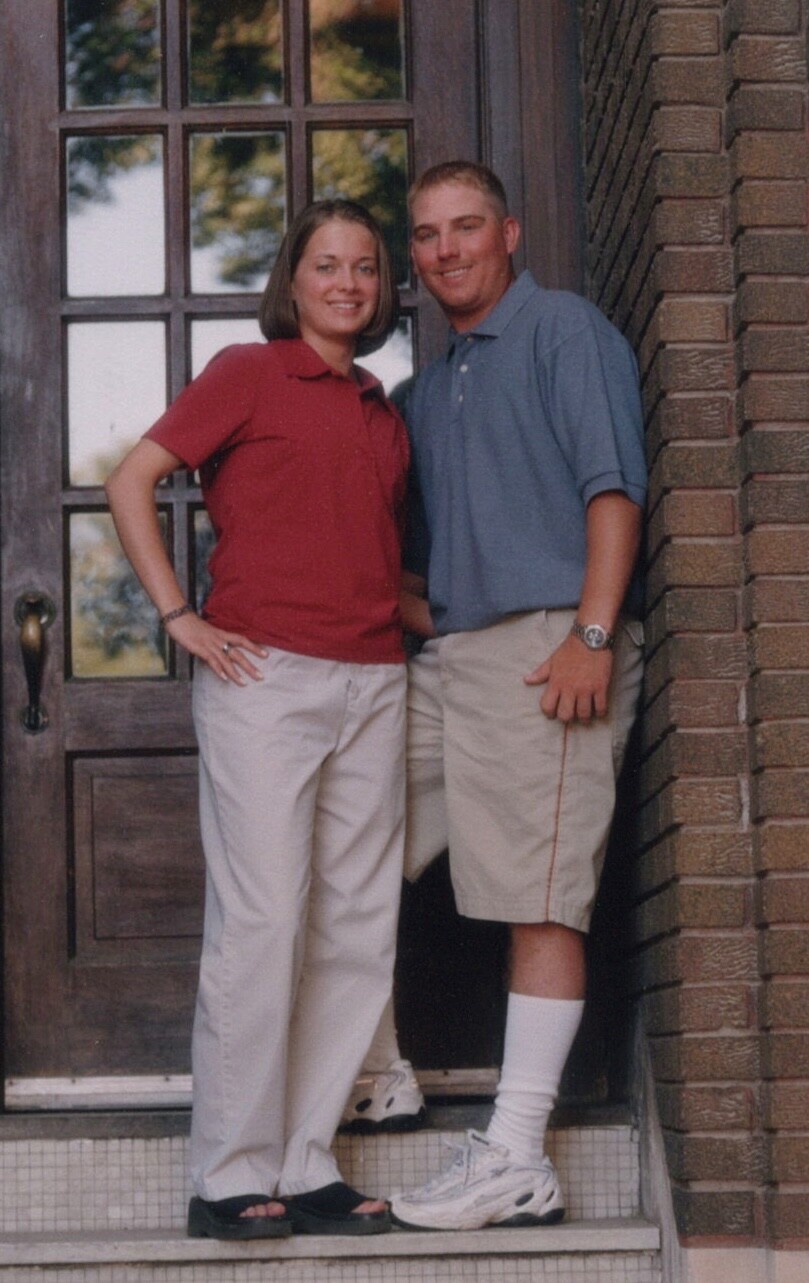 Man and Woman Standing Brick Building Casual 2000s Cute Couple