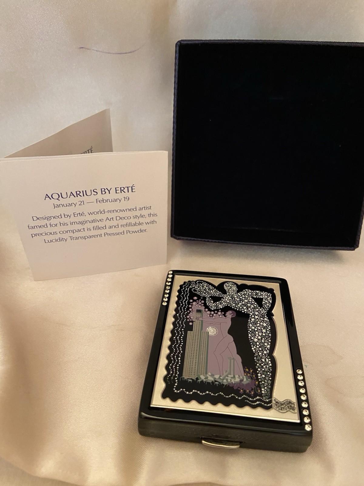 AQUARIUS Estee Lauder POWDER compact 2004 -art deco Zodiac design by Erté