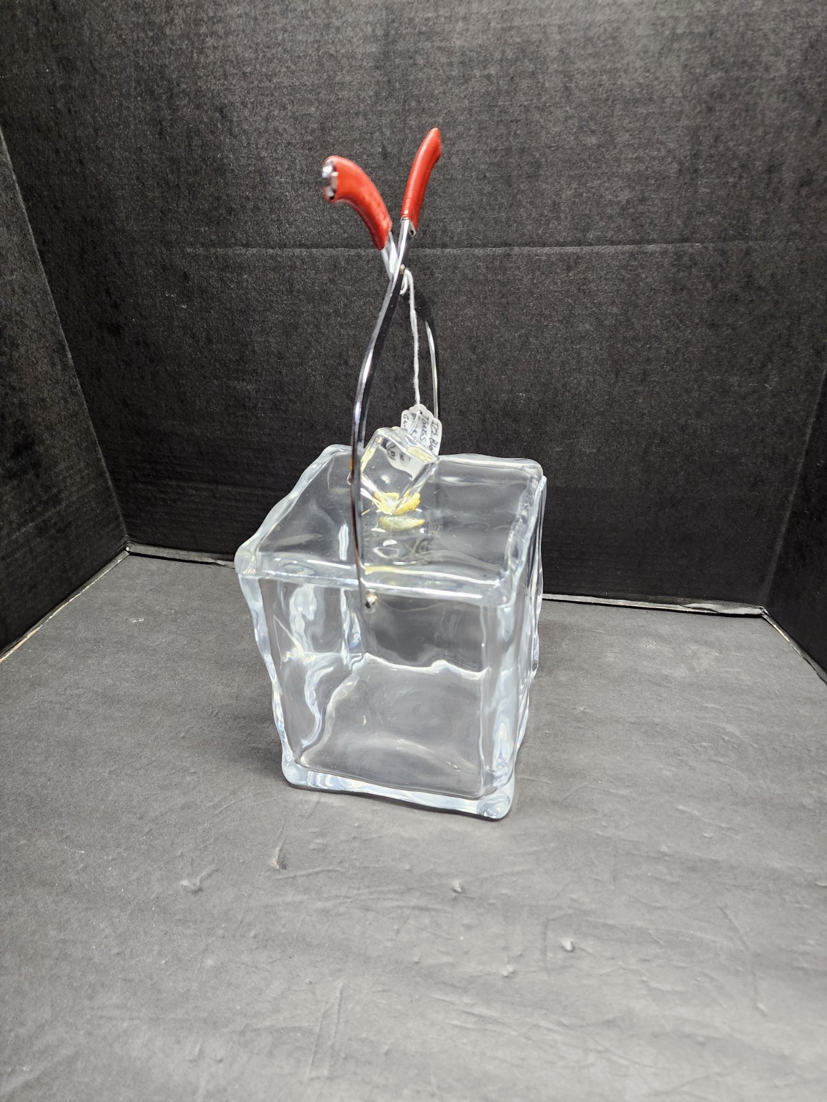 VINTAGE MCM LUCITE ACRYLIC ICE BUCKET – SHAPED LIKE ICE CUBE/BLOCK-TONGS HANDLE