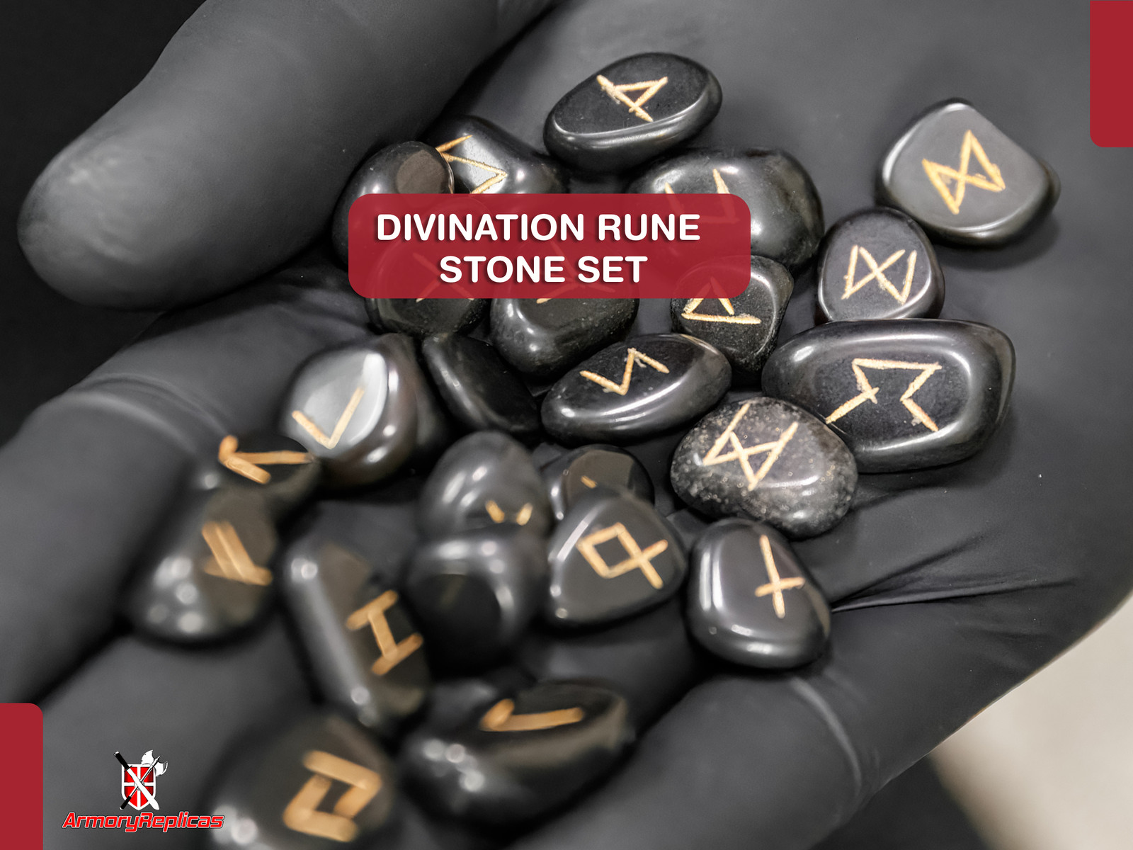 Handmade Divination Rune Stone Set 25 Pcs Black Polished Natural Viking Norse