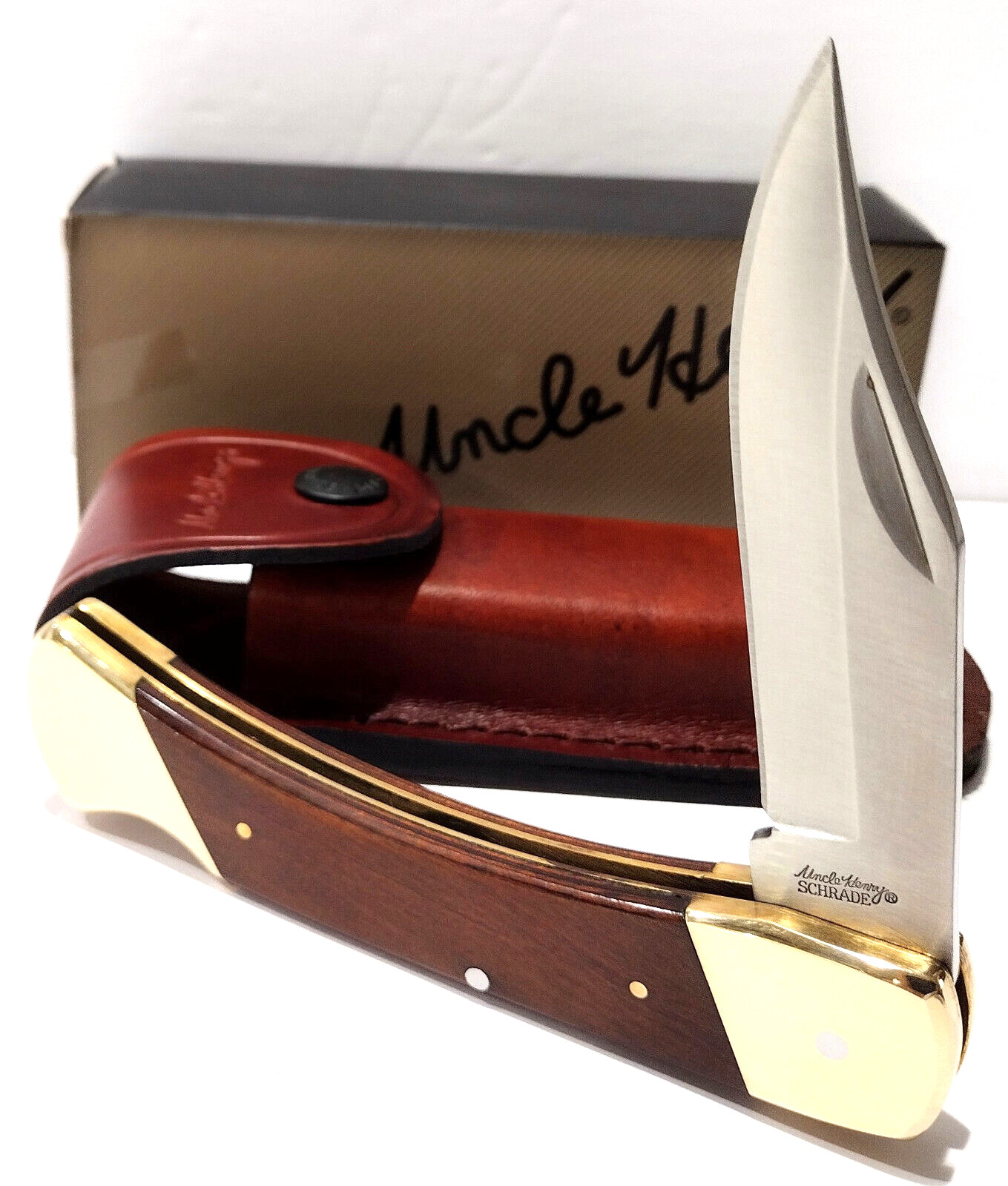 NEW Schrade Uncle Henry 5″ LB7 Bear Paw Wood Lockback Folding Knife + Sheath EDC