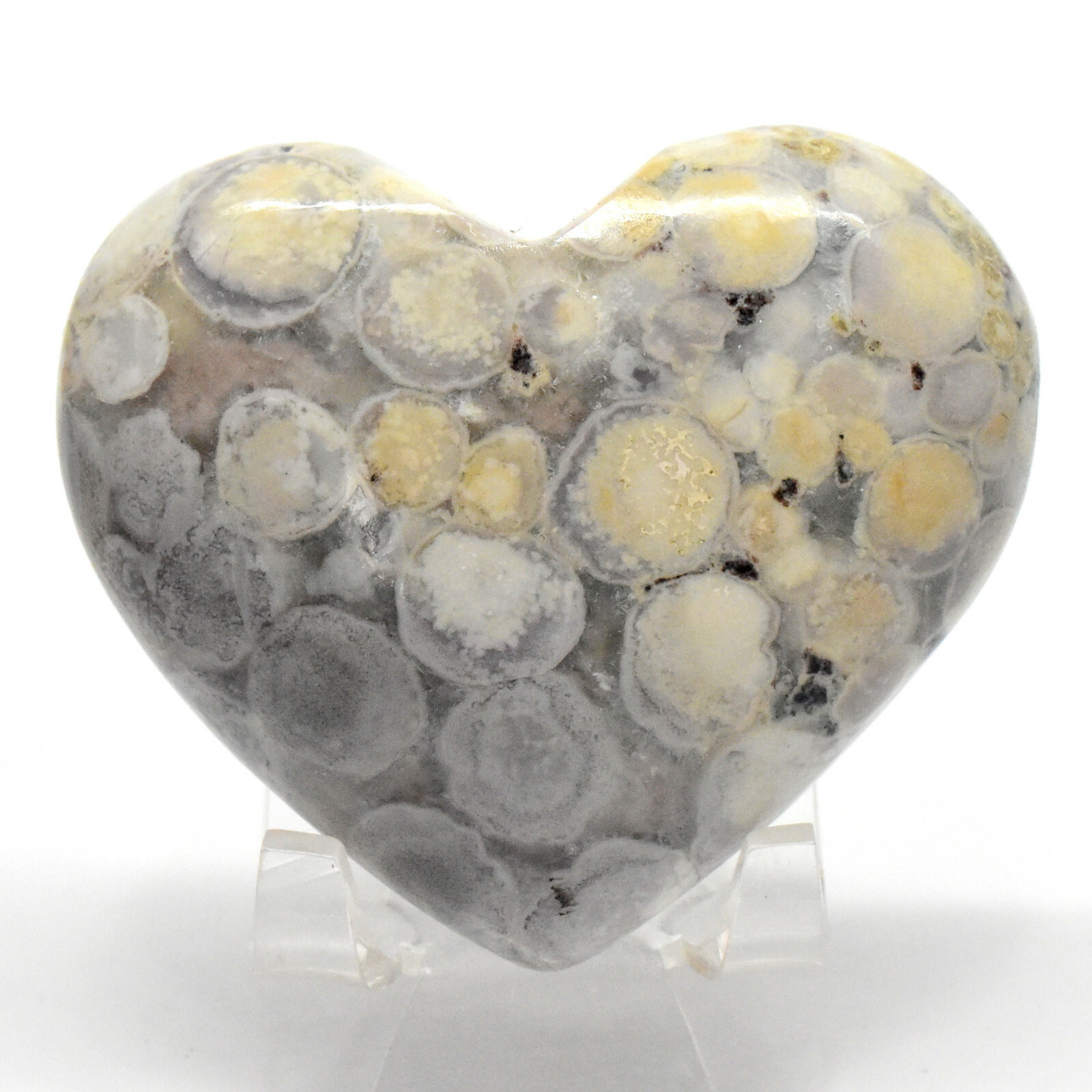 69mm King Cobra Jasper Heart White Yellow Chalcedony Agate Crystal Stone – India