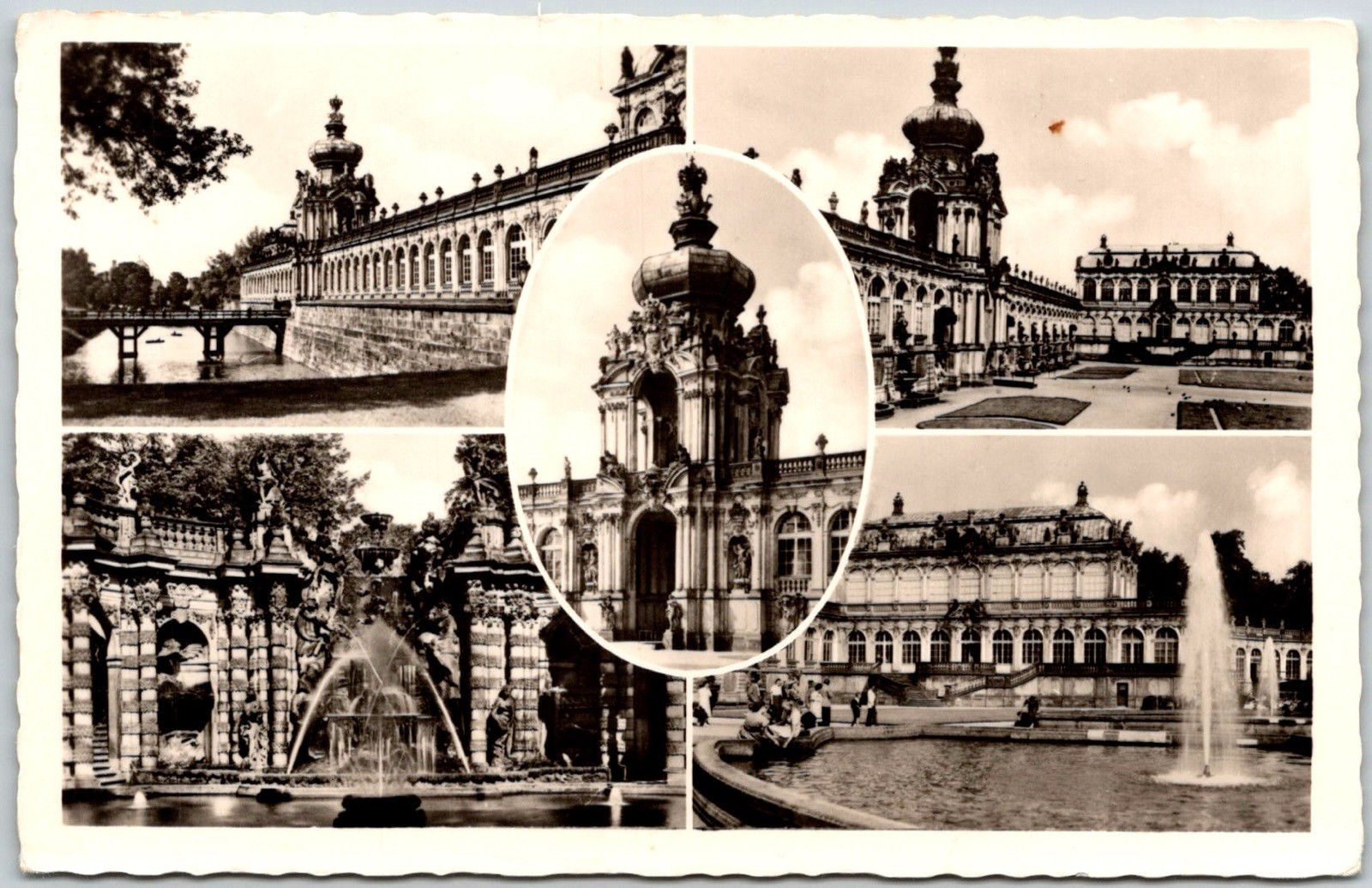 Dresden East Germany Zwinger Palace Fountain Architecture RPPC Postcard
