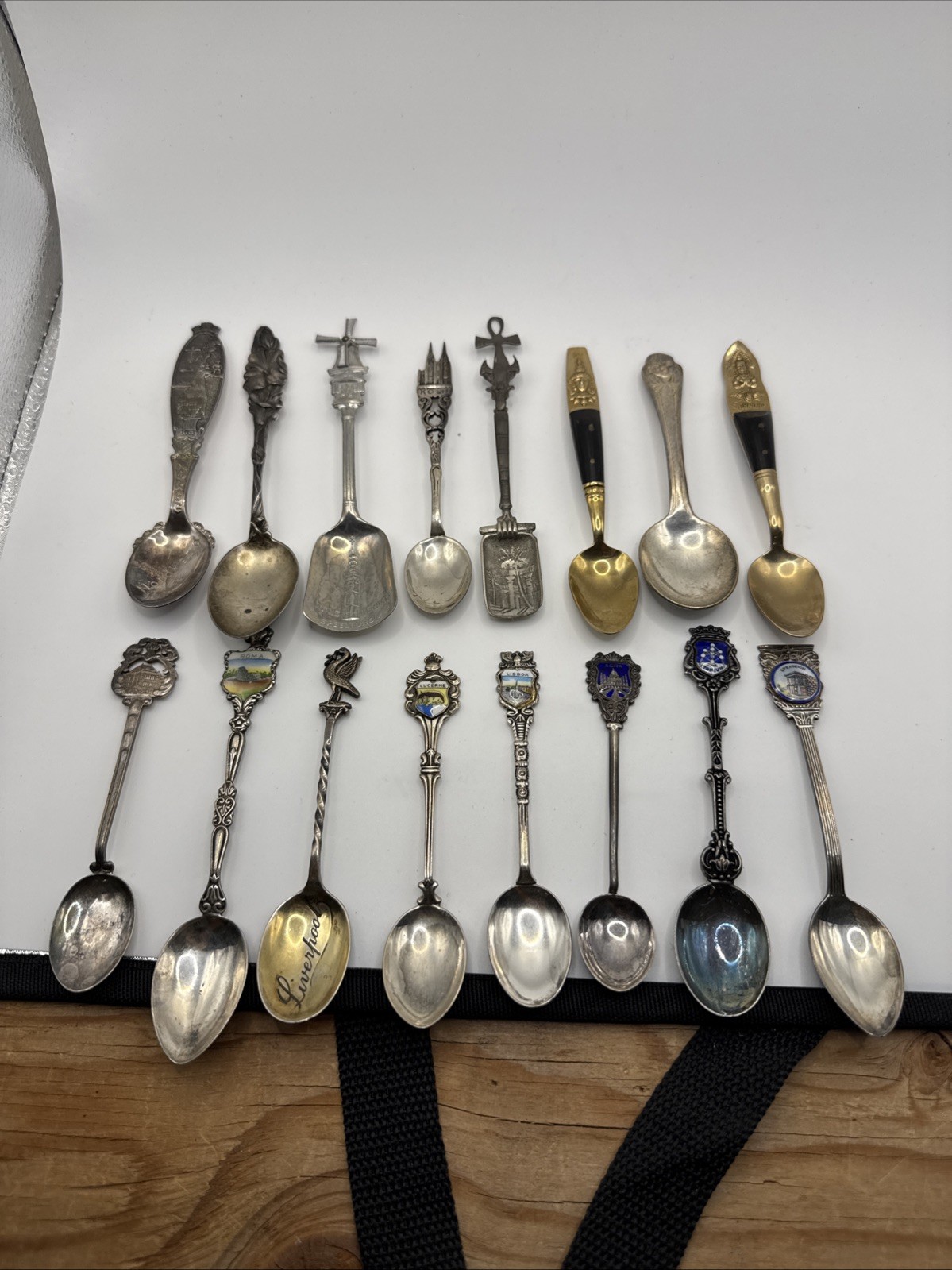 Vintage Souvenir Collector Spoons Travel Silver Plate Lot Of 16 Roma Liverpool