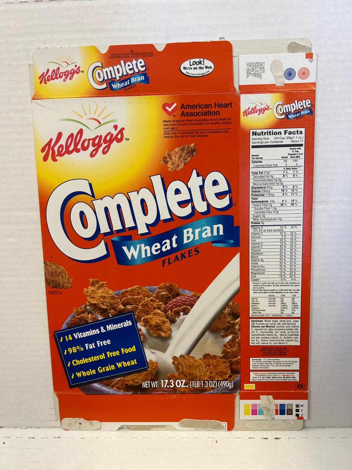 Kellogg’s Complete Bran Flakes Cereal Box, Empty, Bundle!