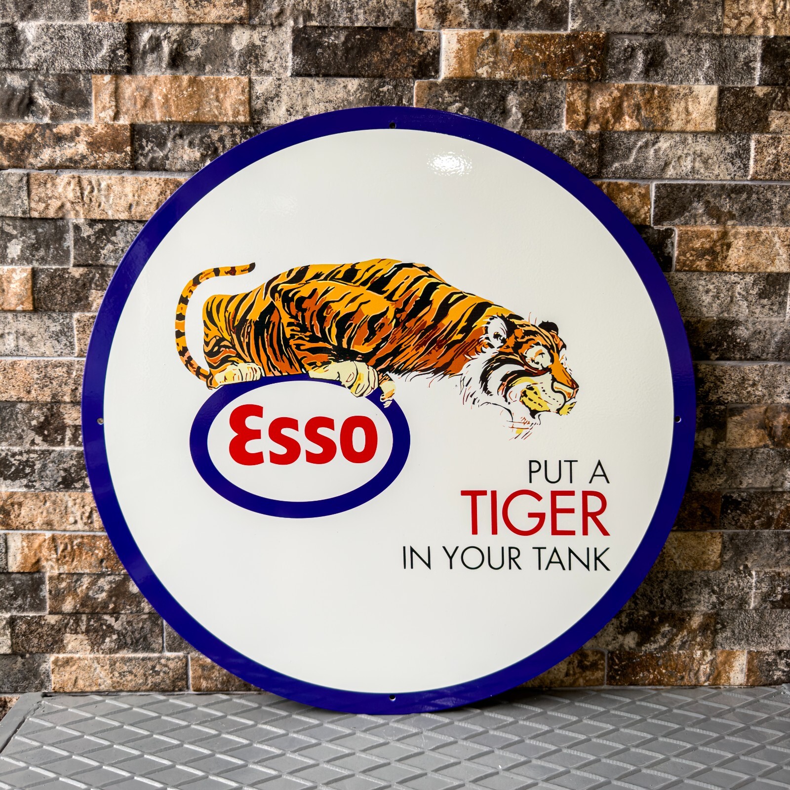 Vintage ESSO Tiger Gas Station 1960s Heavy Metal Sign – 19.7″ (50cm)