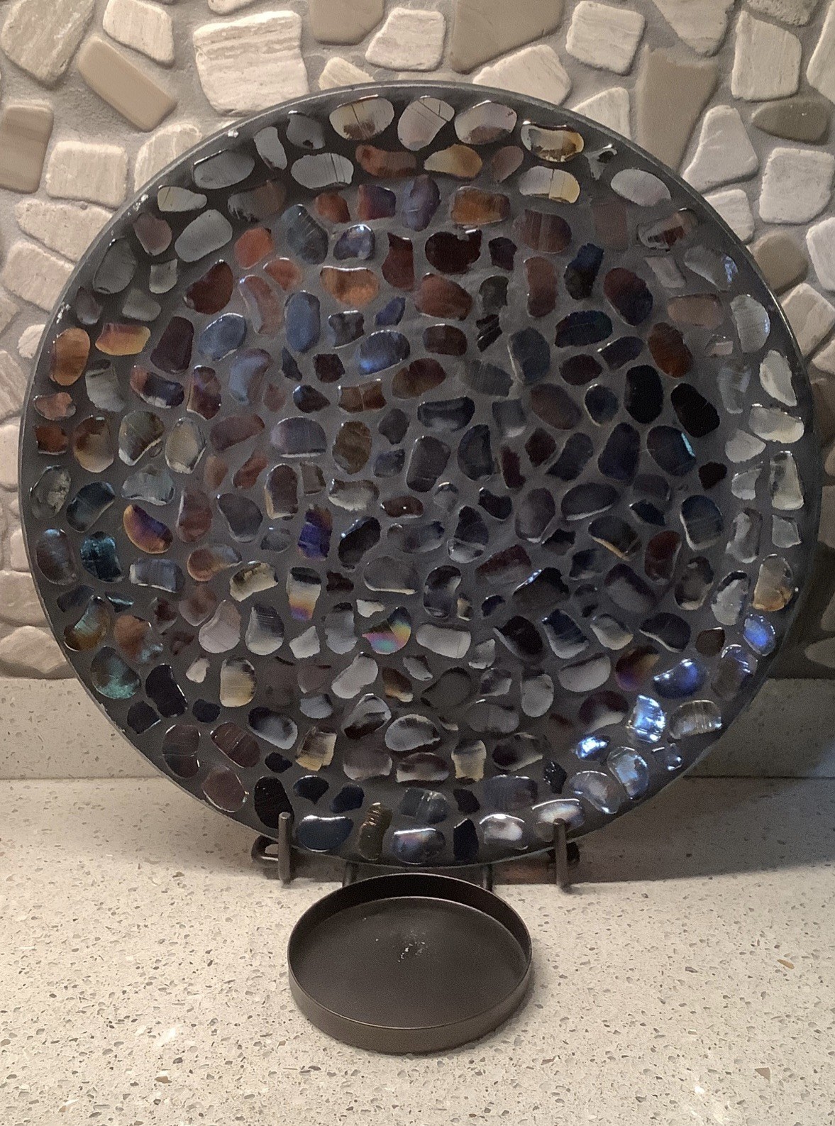 Partylite “AURORA” Iridescent Nugget Mosaic Art Glass Candleholder, Mint Cond