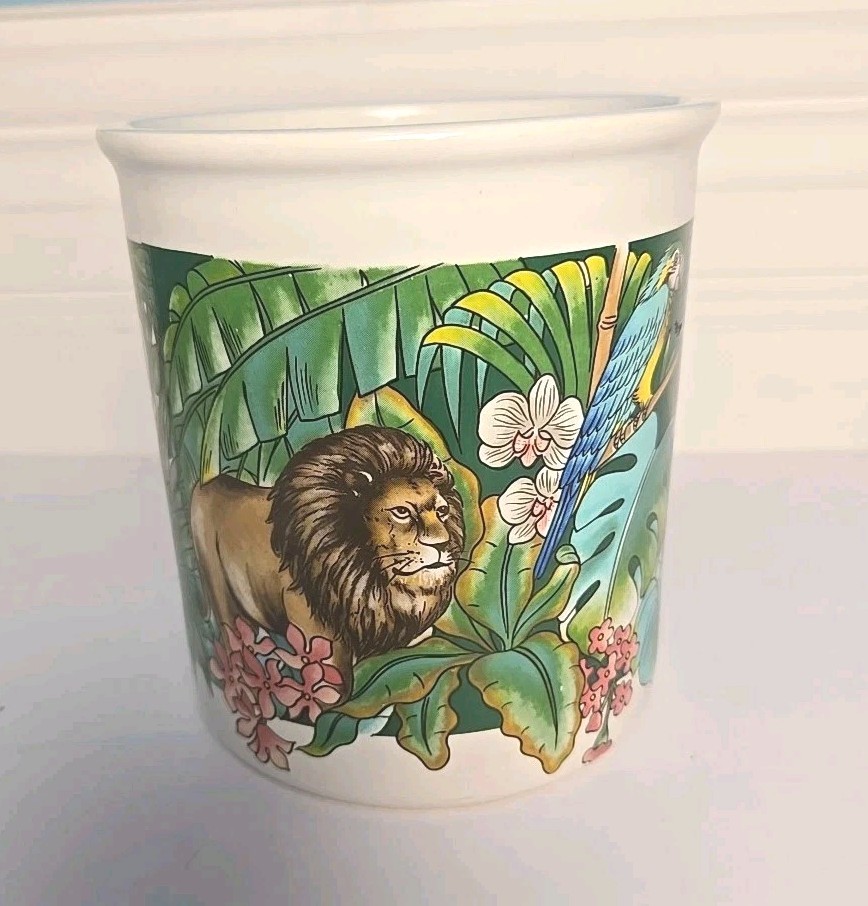 Vintage Acme International Kitchen Utensil Holder Tropical Birds Jungle Animals