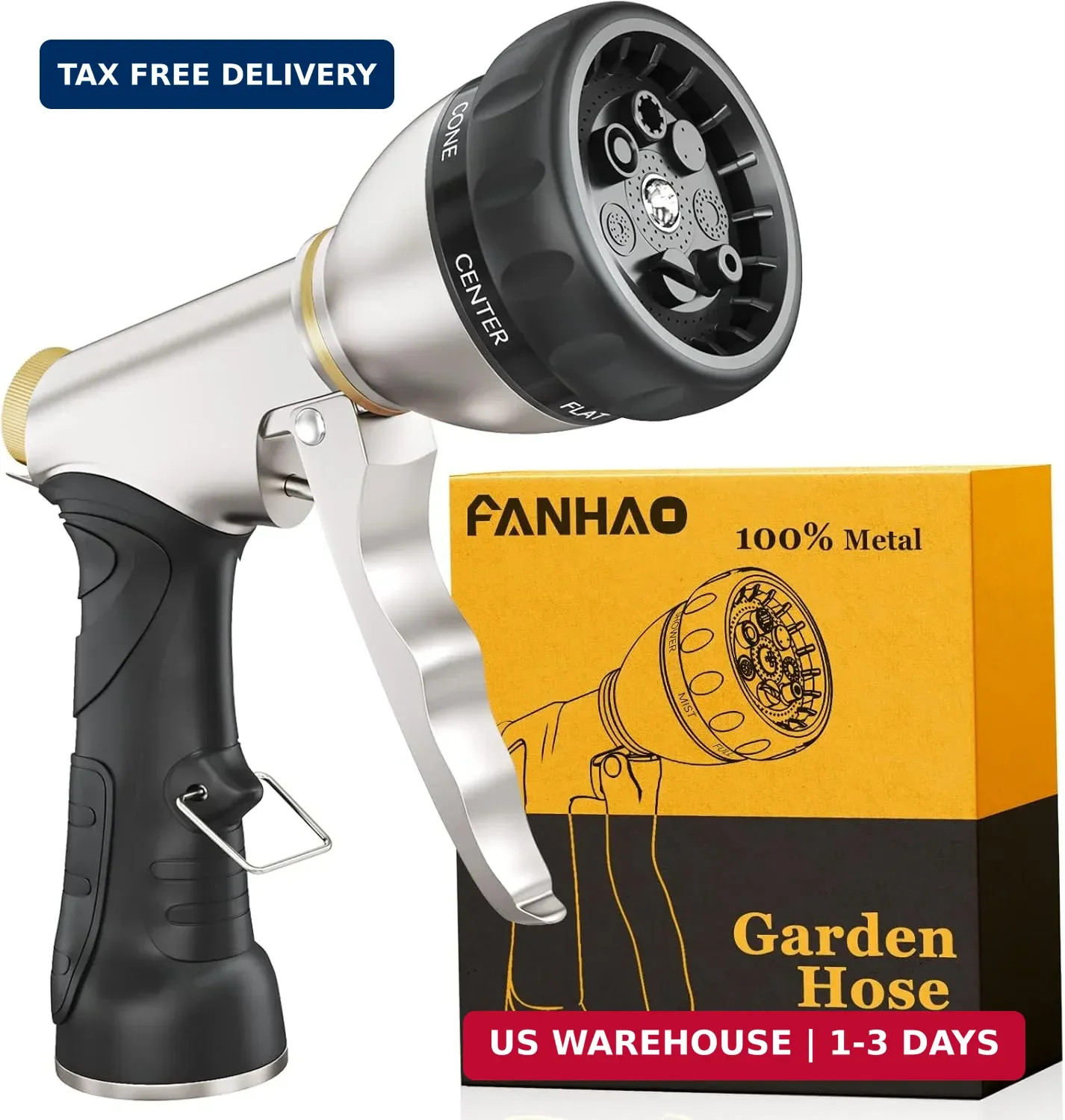 FANHAO Garden Hose Nozzle, 100% Heavy Duty Metal Water Hose Nozzle Sprayer with