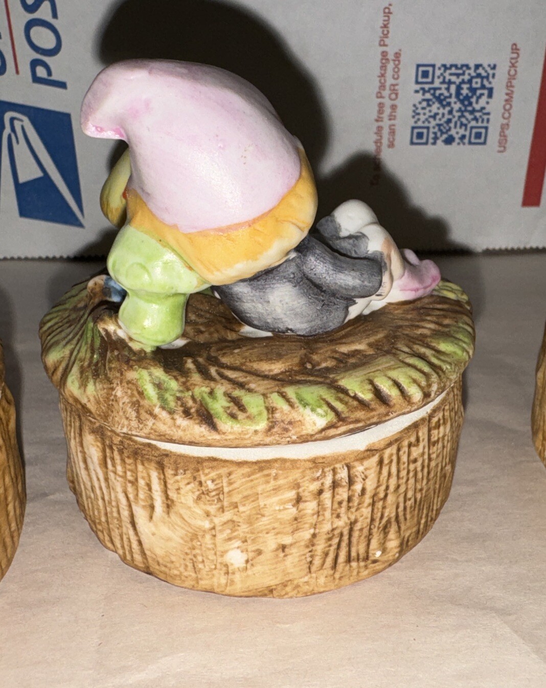Vintage Homco 5404 Pixie Gnome Elf Mushroom Ceramic Trinket Box Set Of 3