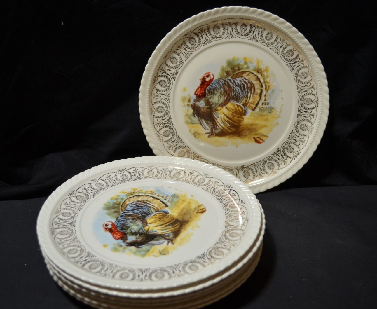 Vintage Concorde China Turkey Dinner Plate Gold Tone border Thanksgiving Qty 1