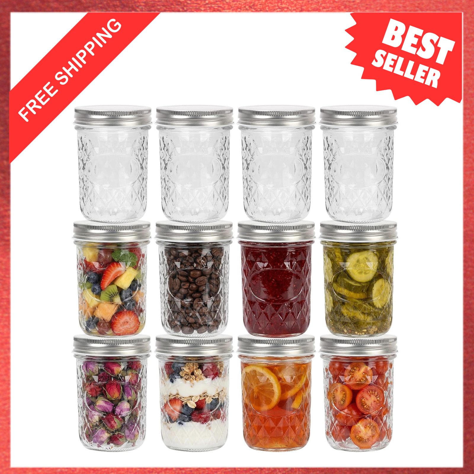 16 oz Wide Mouth Mason Jars, Food Grade Glass Canning Jars with Airtight Screw