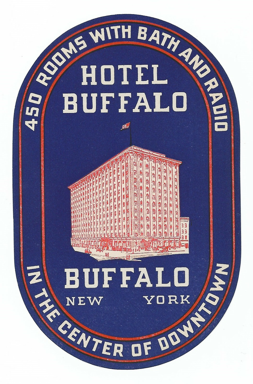 Authentic Vintage Luggage Label ~ HOTEL BUFFALO ~ Buffalo, New York