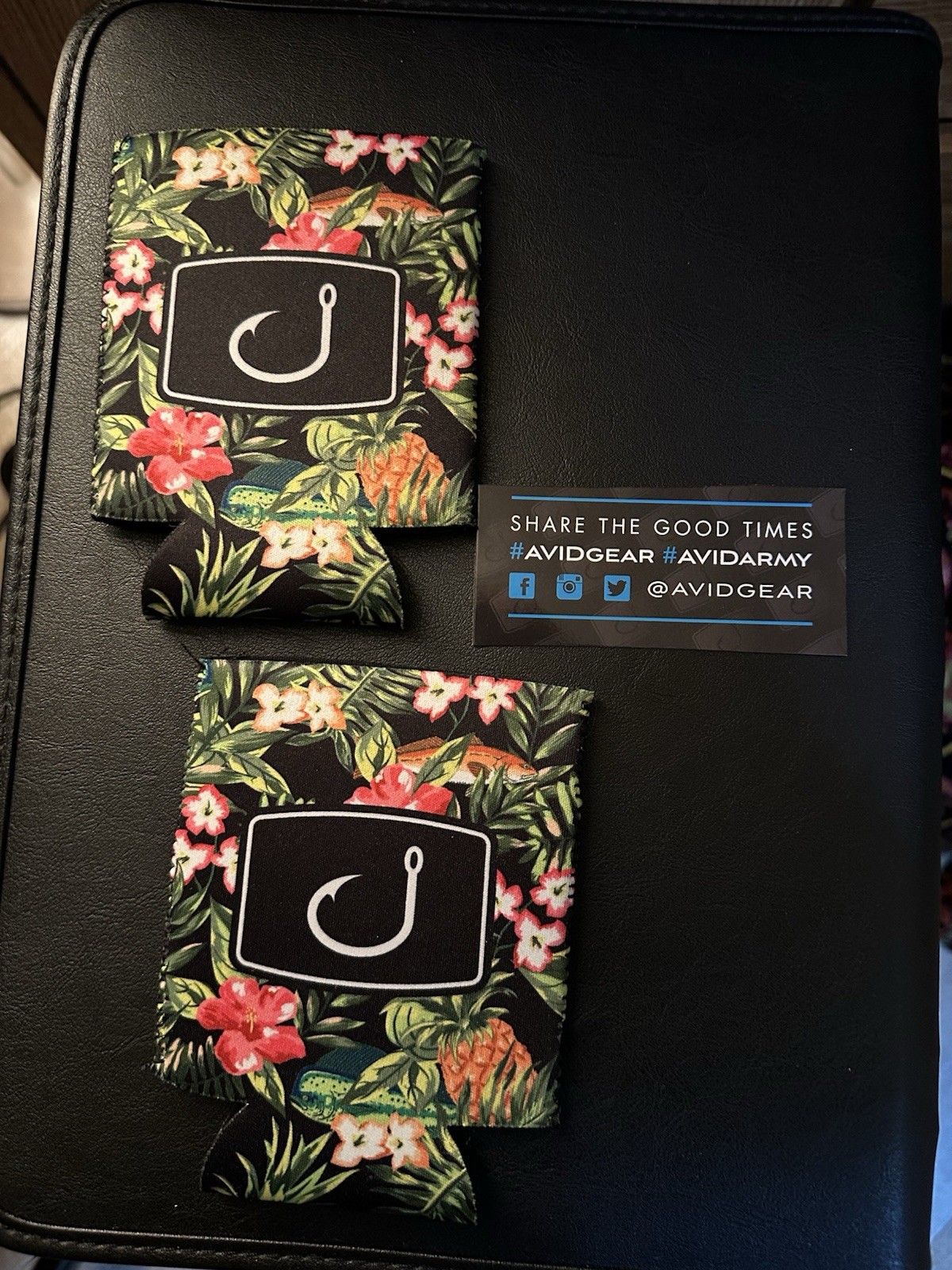 Drink Koozies Neoprene Floral/Fish Hook Pattern Set Of 2