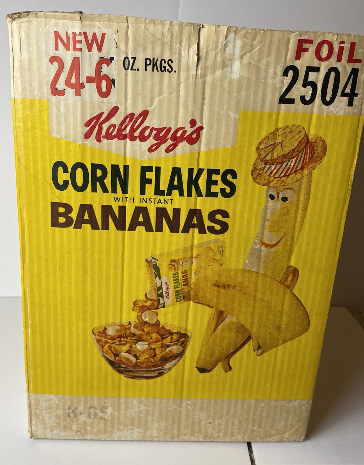 1960’s Kelloggs Corn Flakes & Bananas Cereal Box Shipping Carton Vintage