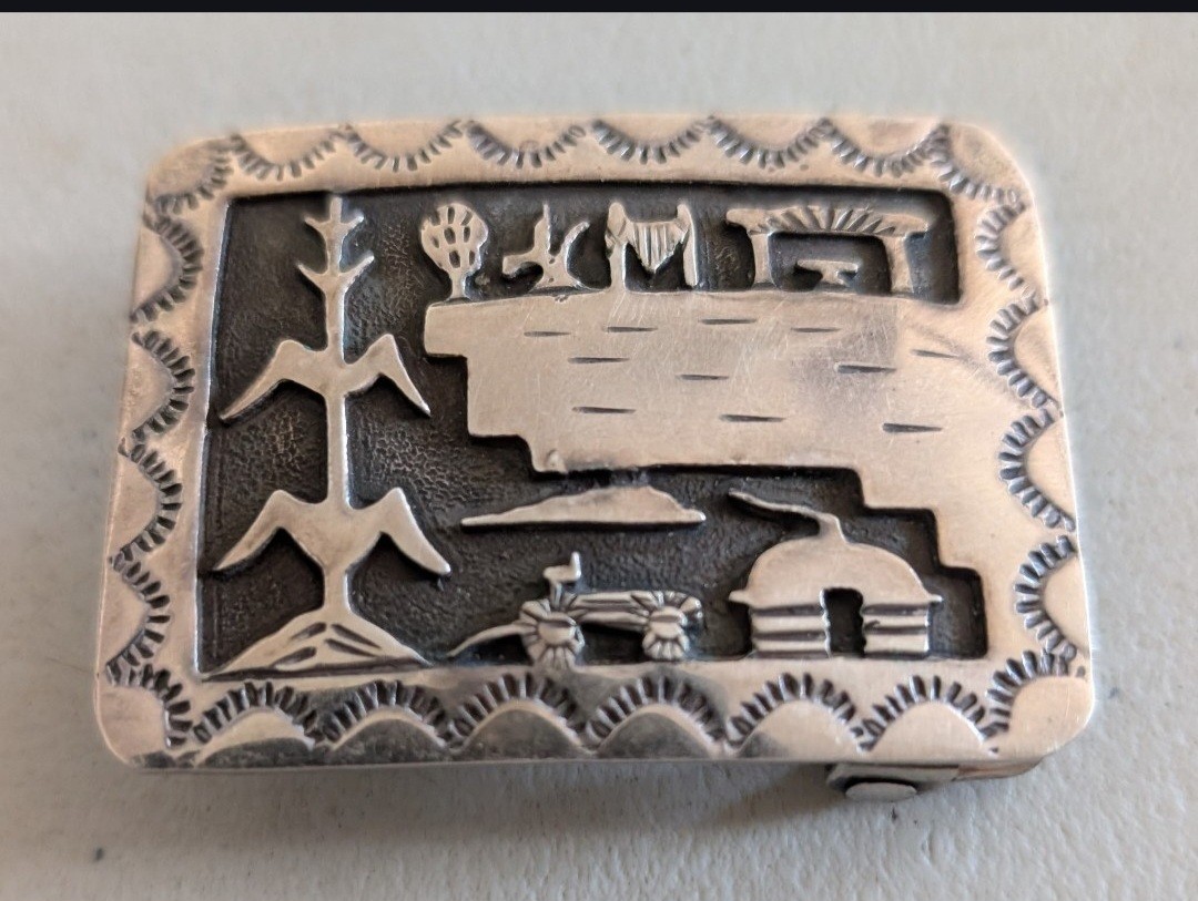 Vintage AC Henry Sterling Silver Navajo Storyteller Belt Buckle Unique Signed
