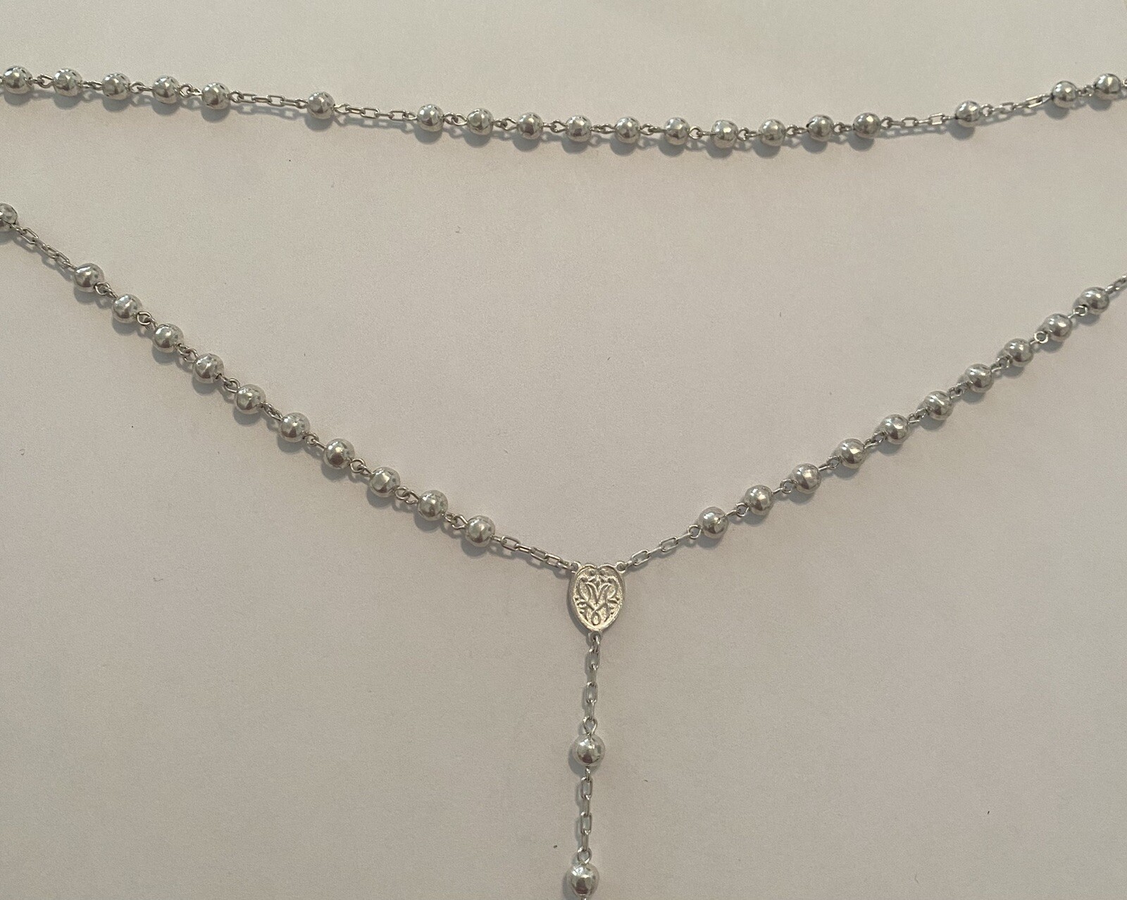 Vintage 800 Silver Rosary Cross Crucifix Christian 22” Endless 15.3 Grams D99