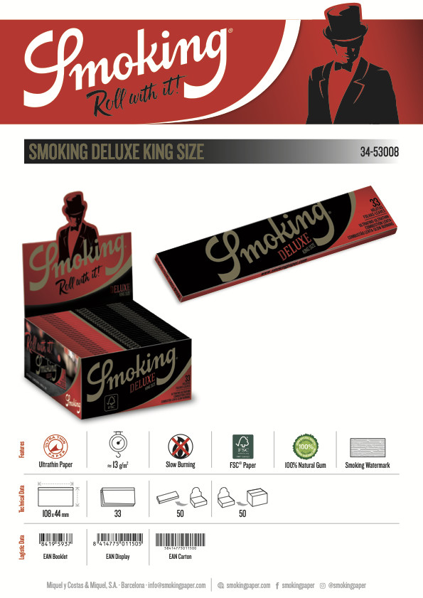 Smoking Deluxe Rolling Papers King Size (110mm) – (5 Booklets)