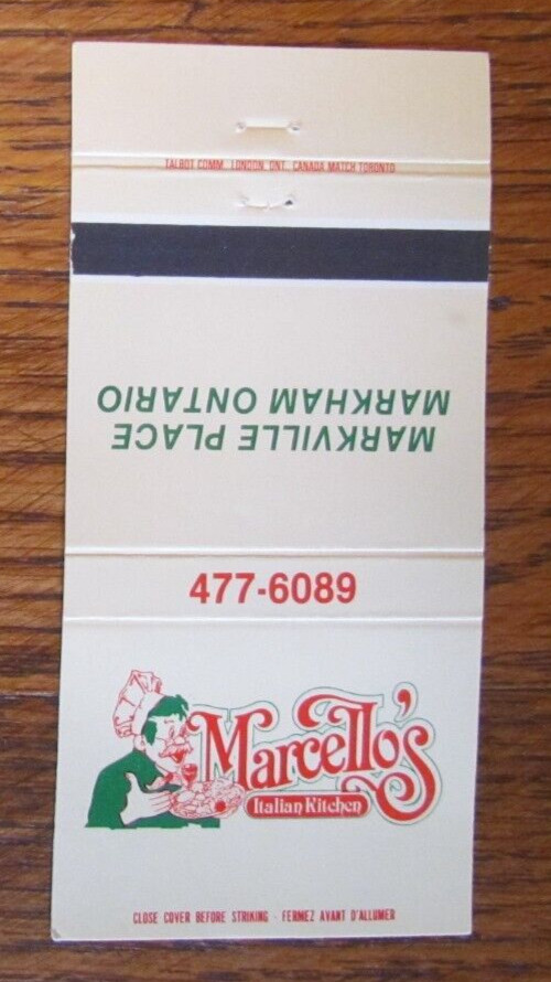 FICTIONAL CHARACTER MATCHBOOK COVER: MARCELLO’S MARKHAM, ONTARIO MATCHCOVER -B4