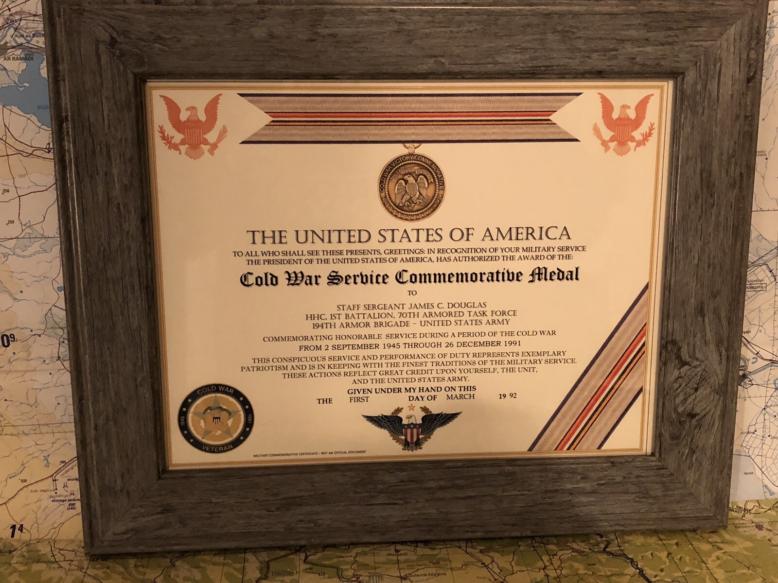 COLD WAR COMMEMORATIVE SERVICE MEDAL CERTIFICATE ~ Type 1