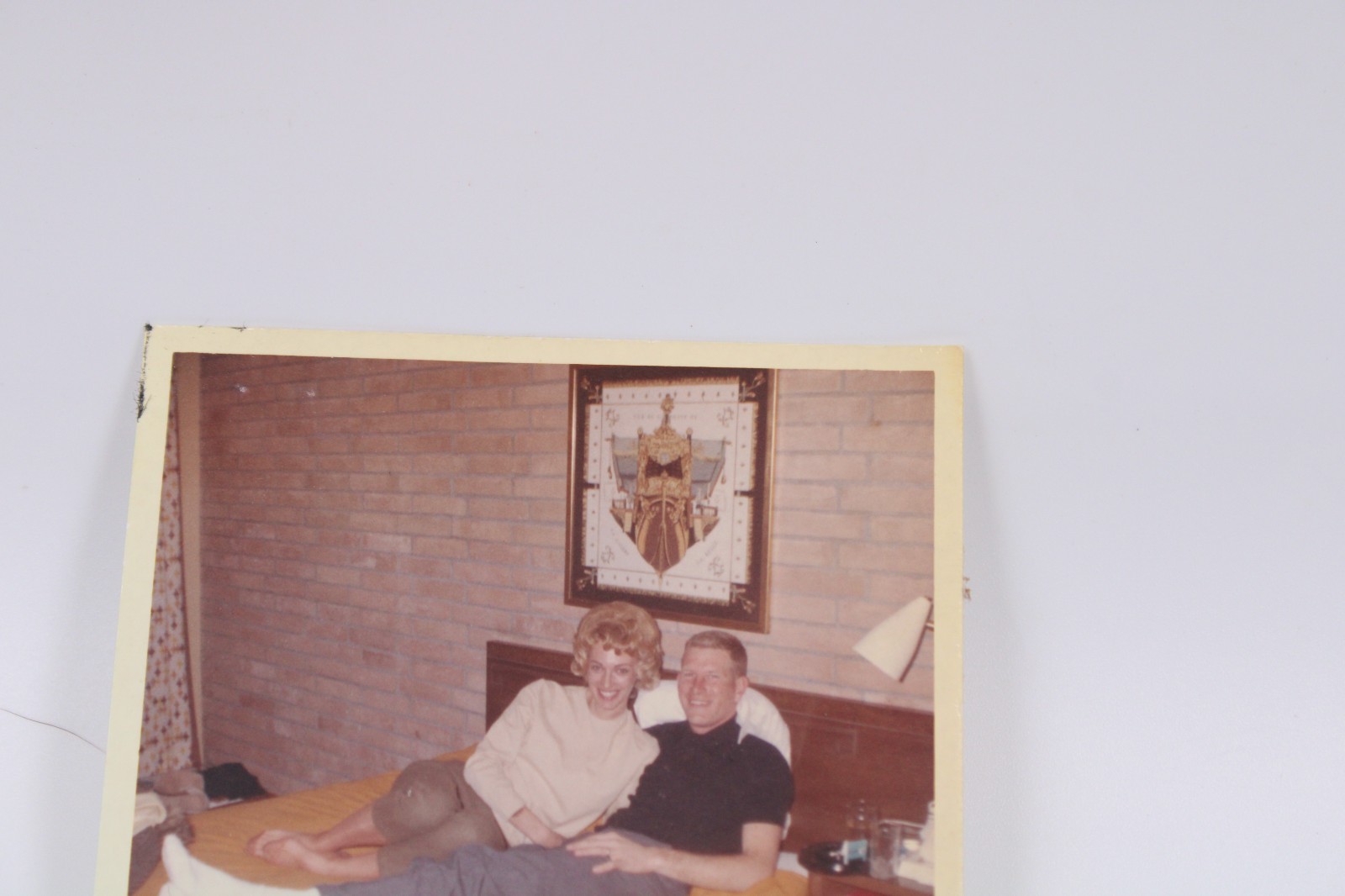 Vintage 1960s Couple Snapshot – Mid-Century Bedroom Scene / Taken in Mississippi