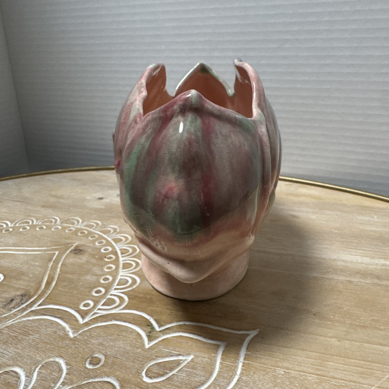 Vintage Small Lotus Oblong Glazed Ceramic Planter -Estate Find