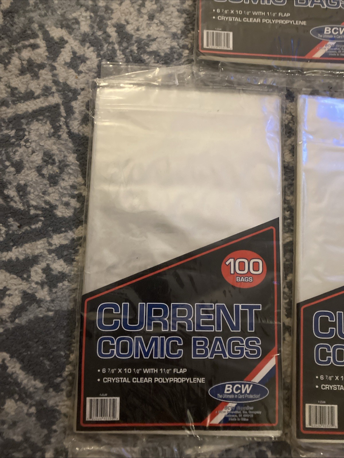 Three 100- BCW Regular / Modern Polypropylene Comic Book Bags 6-7/8″ x 10-1/2″