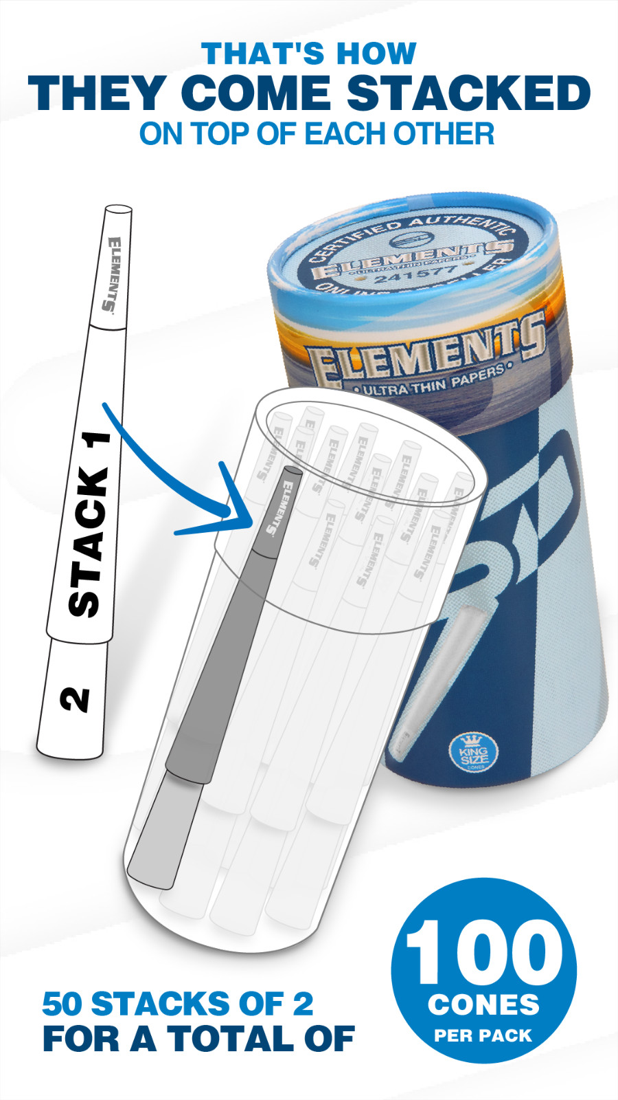 Elements Rolling Paper Cones King Size Pre-Rolled | 100 Pack
