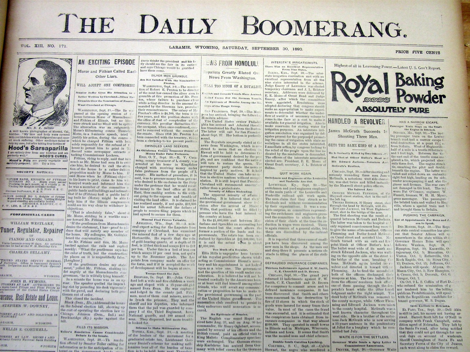Lot of 10 rare 1892-1893 Laramie WYOMING wild west newspapers LARAMIE BOOMERANG