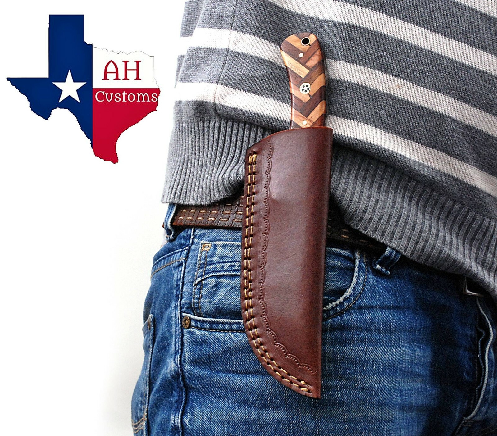 CUSTOM HAND MADE PURE LEATHER SHEATH FOR FIXED BLADE KNIFE AH .6