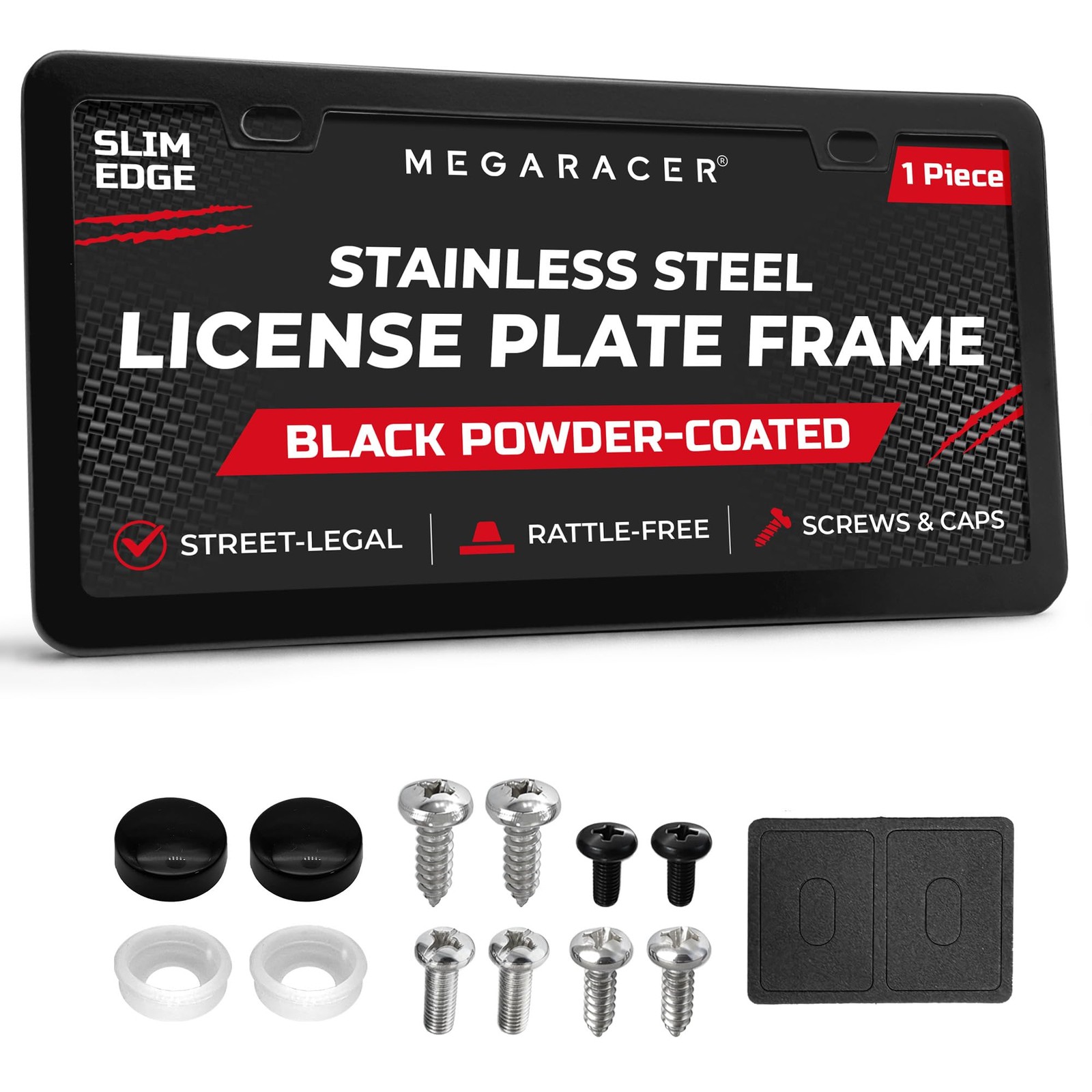 Powder-Coated Matte Black Thin License Plate Frame – 1 Piece, Car Wash Proof …