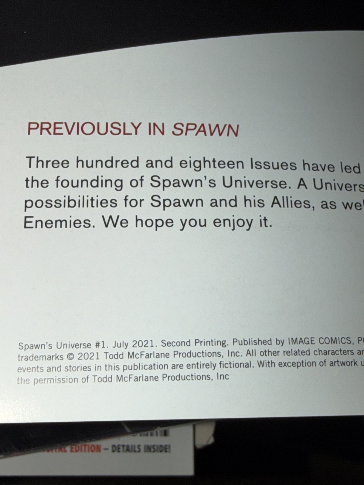SPAWN’s UNIVERSE #1 | Todd McFarlane 2nd Print Variant Cover | Spawn | Image