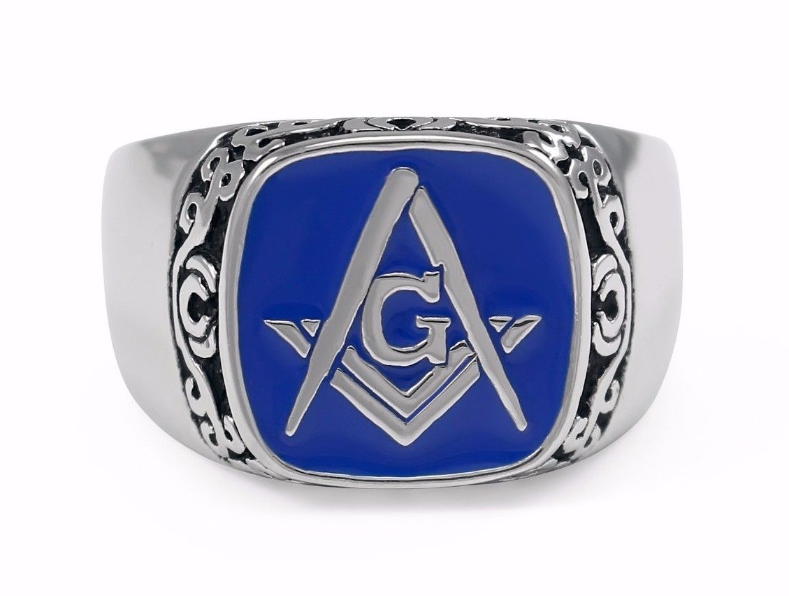 Masonic Sterling Silver Ring with Blue Square & Compass | Freemasonry Gifts