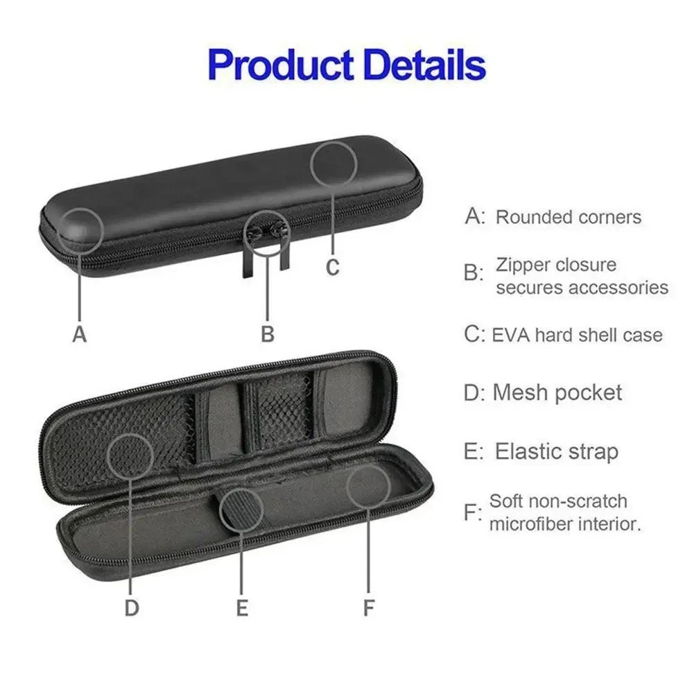Black EVA Hard Shell Pencil Case Stylus Pen Holder Earphone Storage Pouch Bag