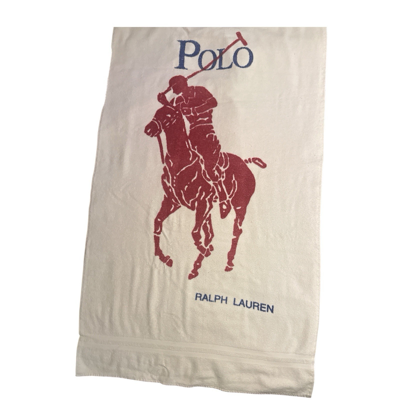 Vintage Polo Ralph Lauren Logo Horse Beach Towel White 65″ x 34″ USA Made