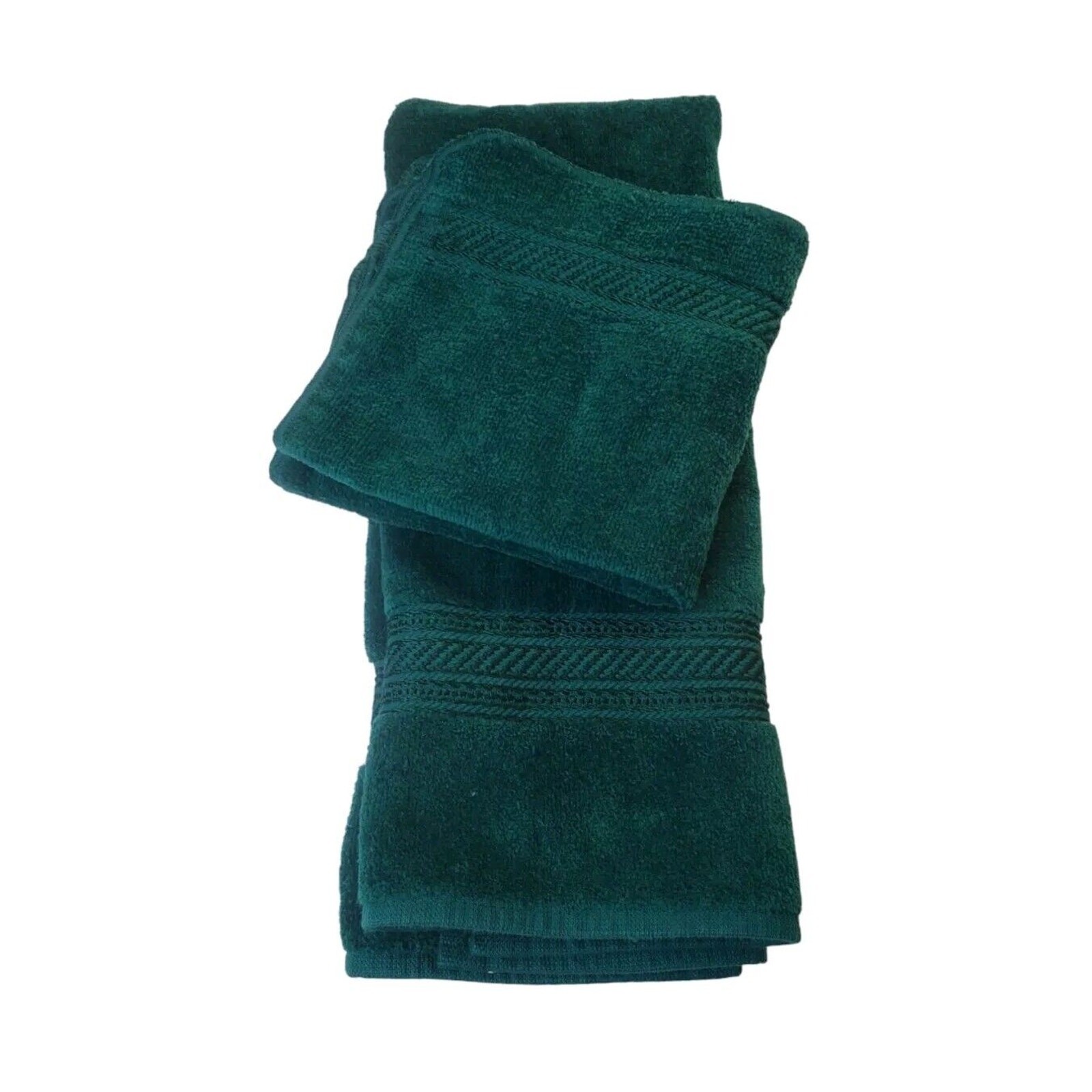 Vintage Royal Court Wash Cloth & Hand Towel Hunter Green Cotton