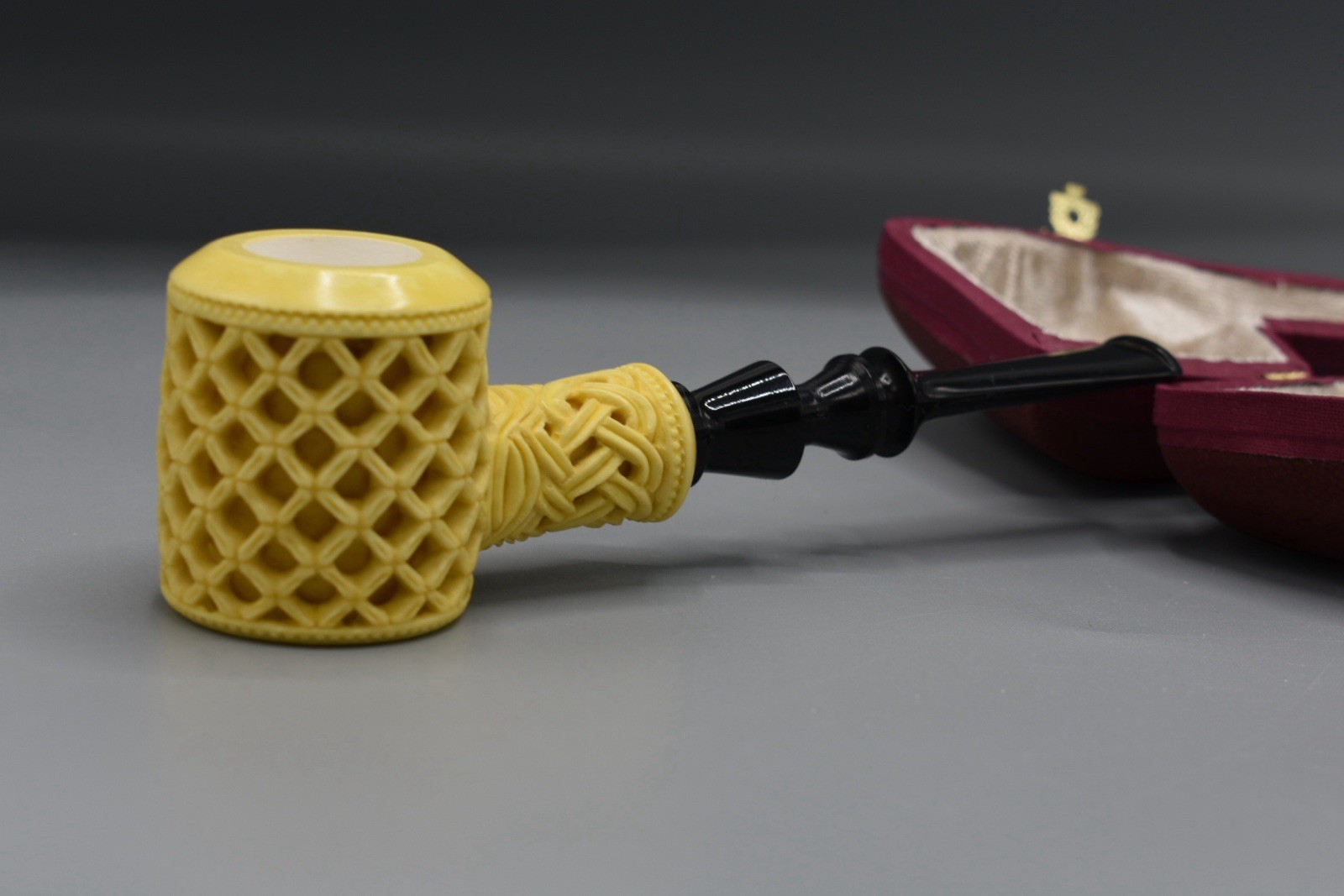Ornate Poker Pipe New block Meerschaum Handmade W Case#1661