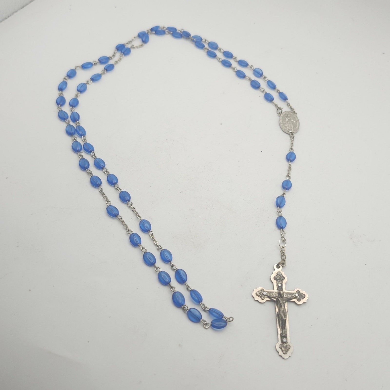 Catholic Blue Bead Rosary Miraculous Medal Devotional Prayer Crucifix Religious