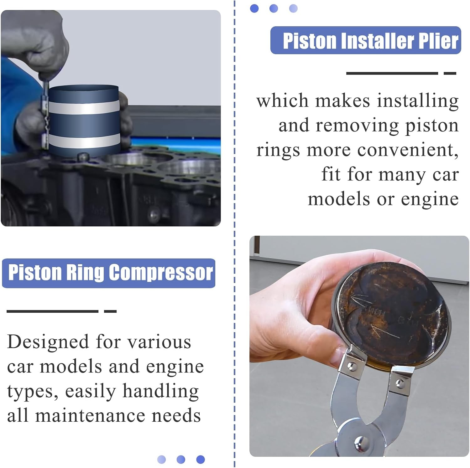 Piston Ring Compressor Installer Removal Tool Adjustable 2.08–6.89″ Engine Plier